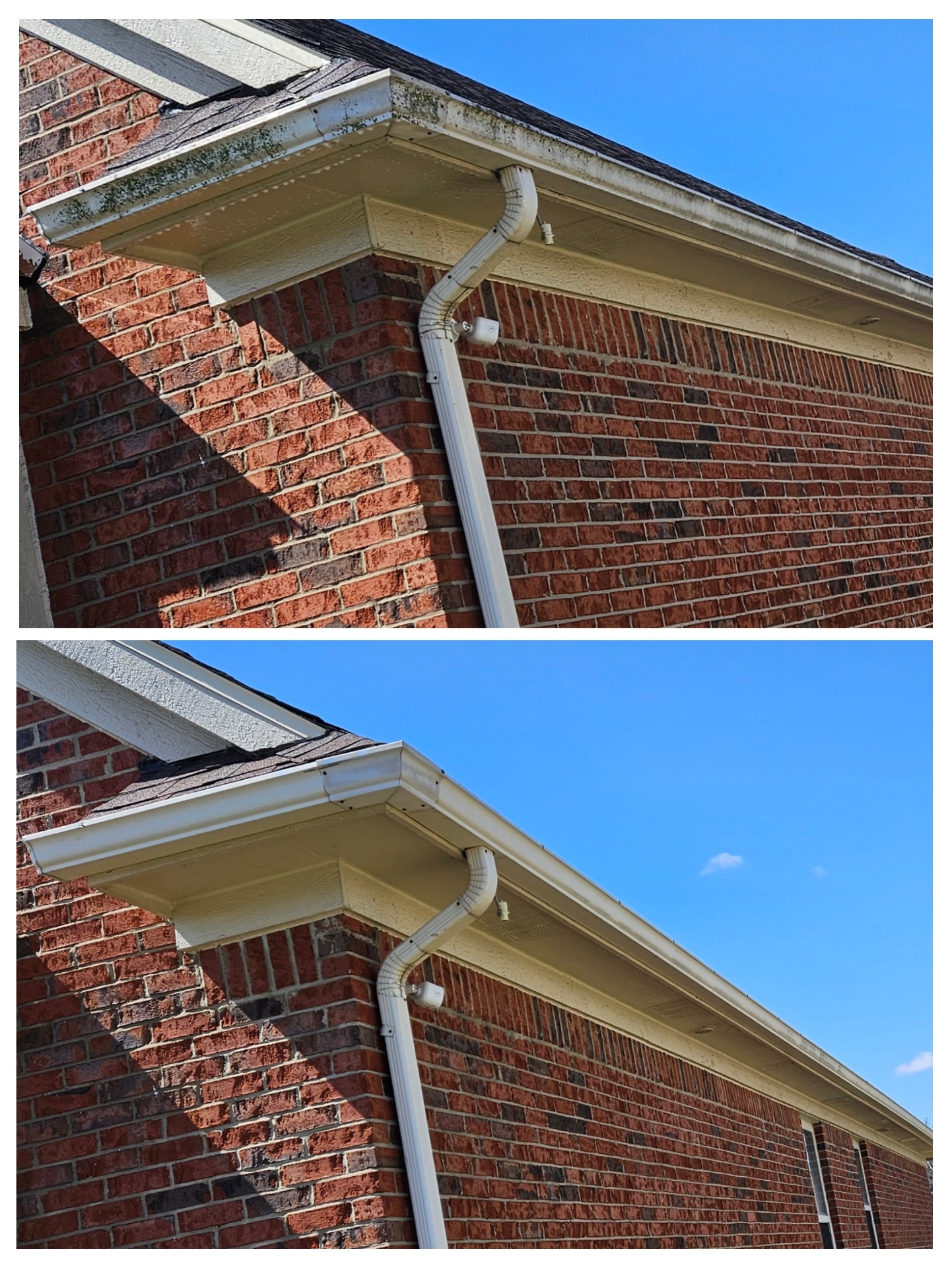 Gutter Brightening — Brick Home before and after